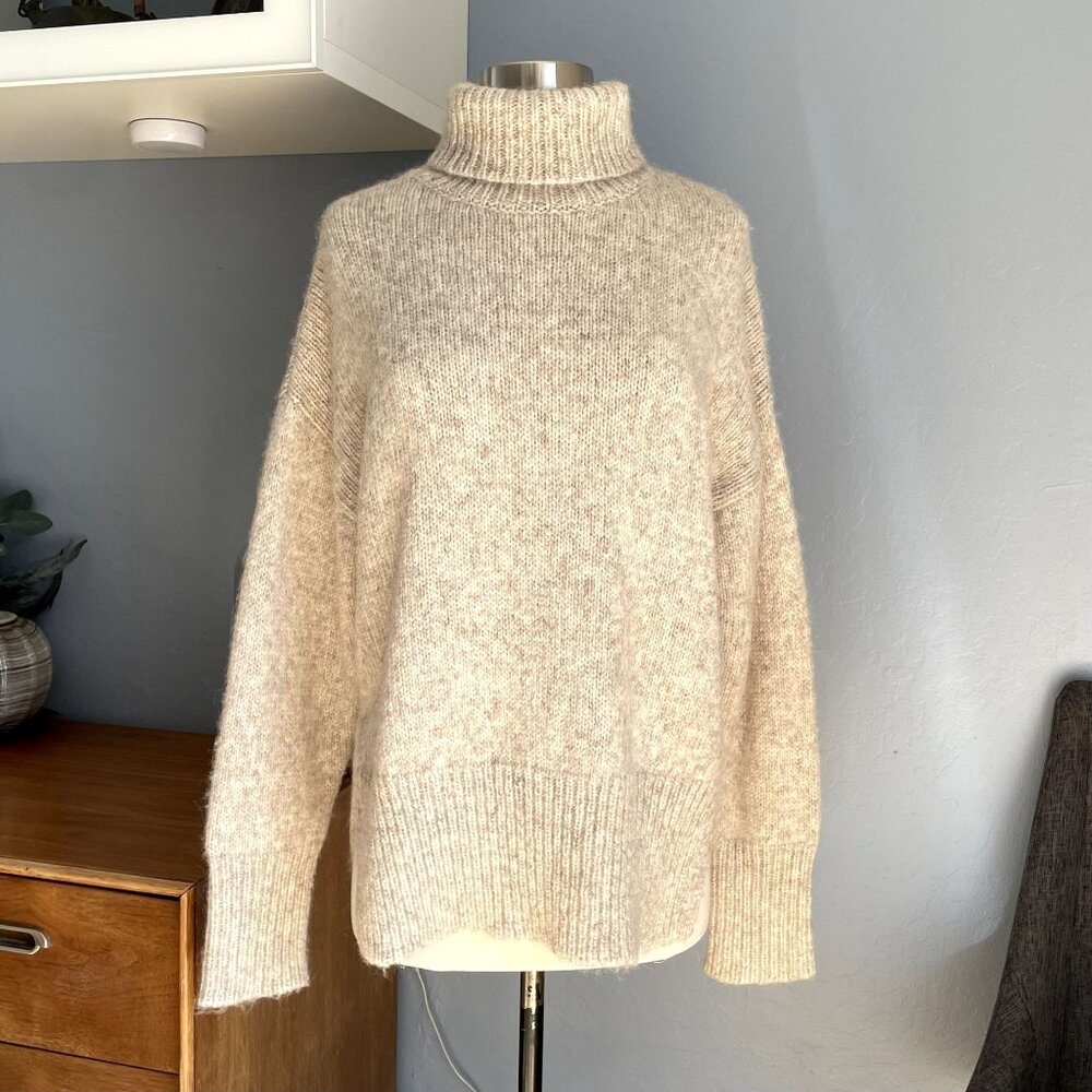 MO & Co Alpaca Blend Turtleneck Sweater Heather Oatmeal S